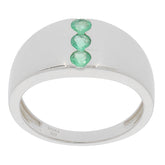 Round green emerald sterling silver ring featuring three accent gemstones for an elegant look.